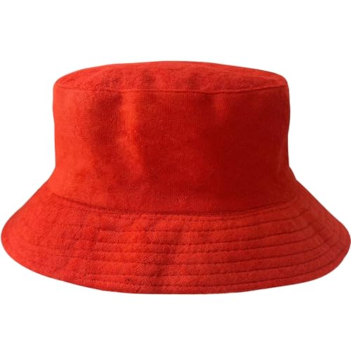 Cotton Terrycloth Bucket Hat for Women Fisherman Wide Brim Fishing Hat for Men Spring Fall Sun Protection Outfits - color: Red-terrry