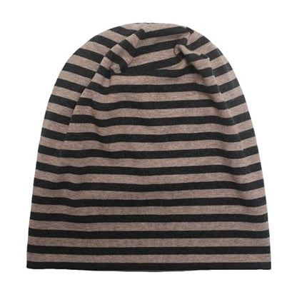 ZLYC Cotton Thin Slouchy Beanie Hat for Men Women Stretch Skull Cap - color: Striped Dark Gray Khaki, size: One Size