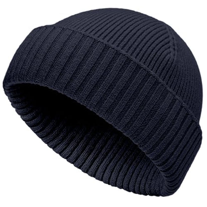 vidsel 50% Wool Double Cuff Beanie Hat for Men Women, Warm Winter Knit Cap - color: Navy Blue