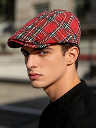 Idopy Men`s Classic Adjustable Ivy Irish Newsboy Golf Cap Hat - color: Red