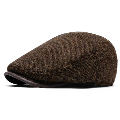 meioro Mens Wool Blend Tweed Newsboy Flat Cap Gatsby Irish Cabbie Ivy Cap Adjustable Newsboy Hat Warm Fleece Winter Hats - color: Coffee