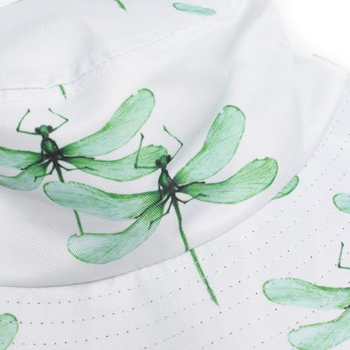ZLYC Printed Bucket Hat for Women Men Packable Summer Sun Hat for Beach - color: Dragonfly White