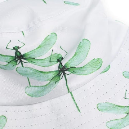 ZLYC Printed Bucket Hat for Women Men Packable Summer Sun Hat for Beach - color: Dragonfly White