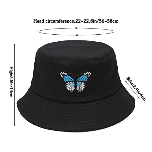 Unisex Bucket Hat Summer UPF 50+ Sun Protection Outdoor Beach Fishing Travel Hiking Hat - color: Butterfly Black