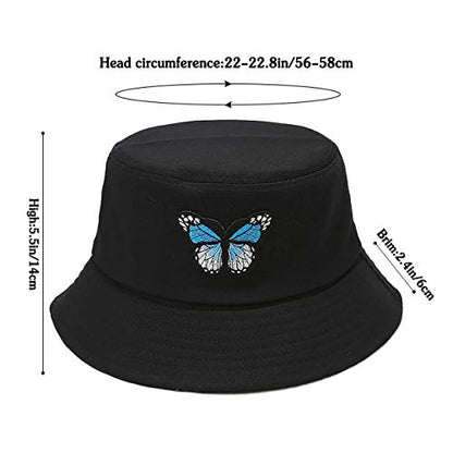 Unisex Bucket Hat Summer UPF 50+ Sun Protection Outdoor Beach Fishing Travel Hiking Hat - color: Butterfly Black