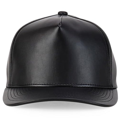 Trendy Apparel Shop PU Leather 5 Panel Structured High Profile Snapback Cap - color: Black