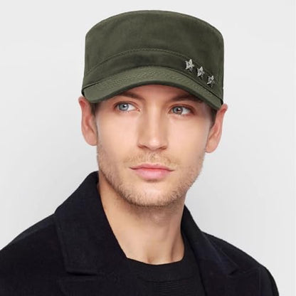 Cadet Hat Flat Top Hats Army Military Caps for Men Women - color: Green D