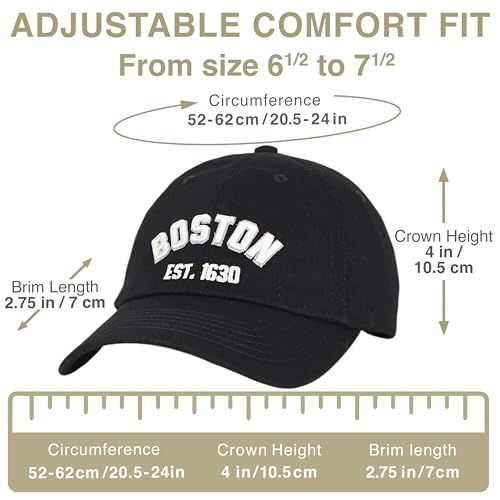 E BY ELIDAN Boston EST 1630 Dad Hat, Embroidered Cotton Baseball Cap - color: Black-est 1630 White