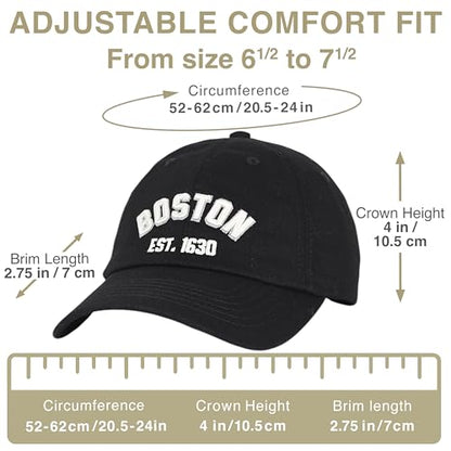 E BY ELIDAN Boston EST 1630 Dad Hat, Embroidered Cotton Baseball Cap - color: Black-est 1630 White