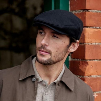 Biddy Murphy Newsboy Flat Cap, 100% Irish Wool - Made in Ireland - color: Black, size: Medium