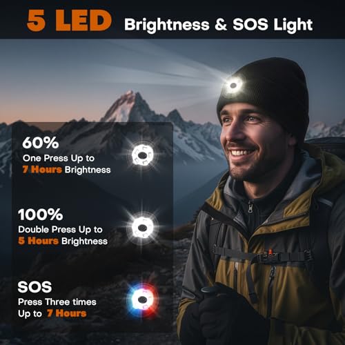 Beanie with Light for Men Women, Unisex USB-C Rechargeable Headlamp Beanie Flashlight Beanie Hat for Men Women (Navy Blue) - color: Navy Blue