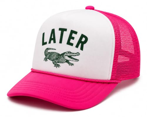 Later Gator Trucker Hat for Men & Women Funny Foam Front Classic 5 Panel Snapback - color: White/Hot Pink