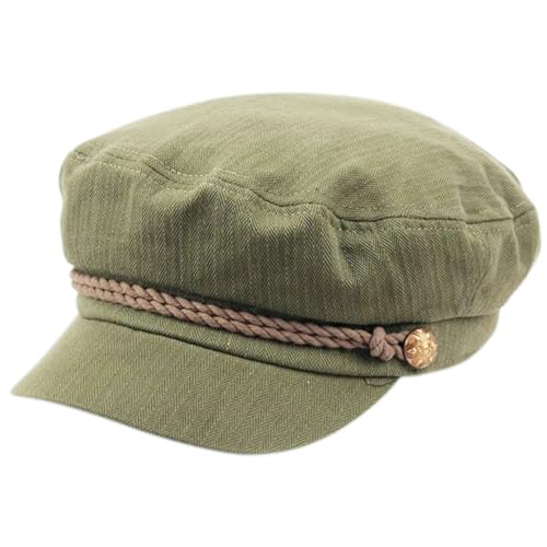 EPOCH Men's Summer Cotton Greek Fisherman Sailor Fiddler Driver Hat Flat Cap - color: Olive
