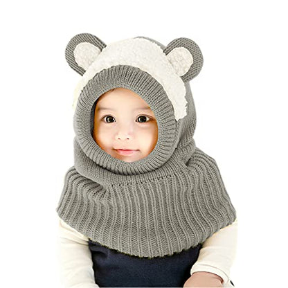 Baby Winter Hat Scarf Set, Unisex Infant Toddler Kids Hat Scarf - color: Grey Bear, size: 1-3T