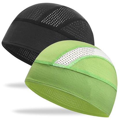 Cooling Skull Cap Breathable Mesh Helmet Liner Motorcycle Cycling - color: 2-black+grass Green
