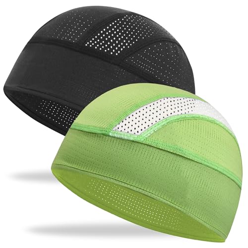 Cooling Skull Cap Breathable Mesh Helmet Liner Motorcycle Cycling - color: 2-black+grass Green