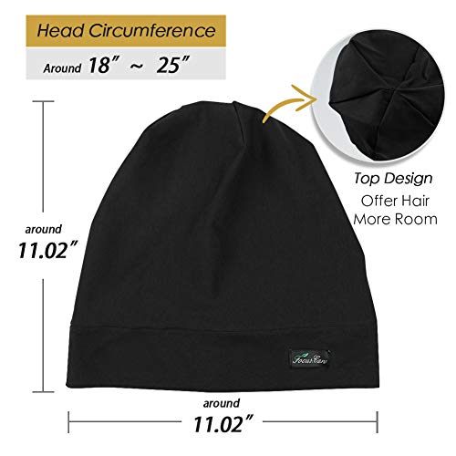 FocusCare Satin Lined Sleep Slouchy Cap Curly Girl Slap Headwear Gifts for Frizzy Hair Women - color: Pure Black