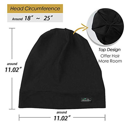 FocusCare Satin Lined Sleep Slouchy Cap Curly Girl Slap Headwear Gifts for Frizzy Hair Women - color: Pure Black