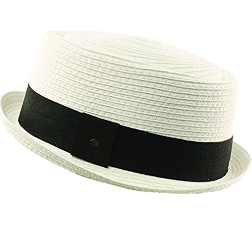 Men's Cool Summer Straw Pork Pie Derby Fedora Upturn Brim Hat - color: White, size: Large-X-Large