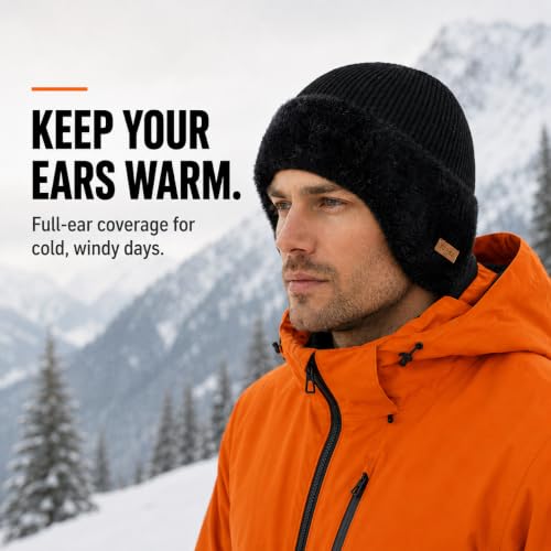 TOP-EX Waterproof Ear Flap Beanie, Big Head Fit, Polartec Fleece, Merino - color: Grey, size: Medium-Large