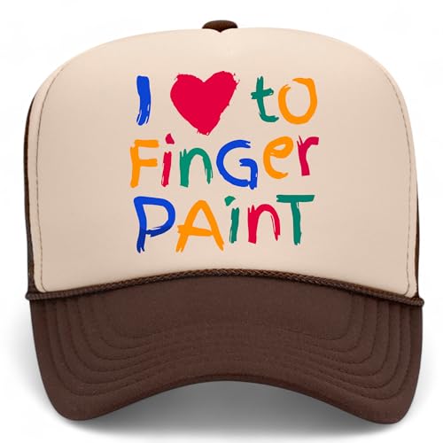 I Love to Finger Paint I'm Paint Trucker Hats (2 Pack) | Premium Mesh Foam Snapback Hats for Men & Women - color: Brown/Tan
