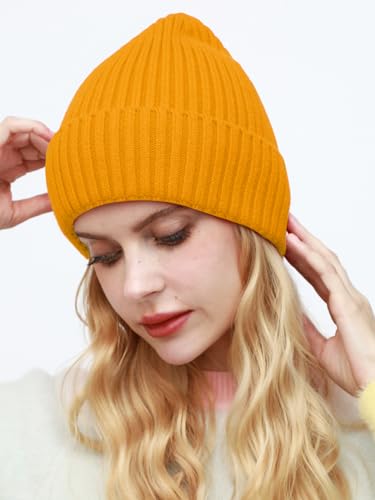 ROYBENS Womens Satin Lined Beanie for Men Wool Knit Cuffed Warm Winter Hats - color: 1pcs-yellow