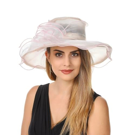 SAFERIN Women's Organza Church Fascinator Bridal Tea Party Wedding Hat - color: Sz-beige Pink