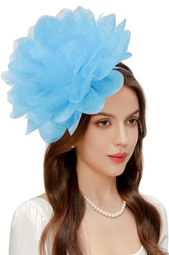 BABEYOND Fascinators Hats for Women Large Tea Party Mesh Flower Derby Hat - color: Light Blue, size: One Size