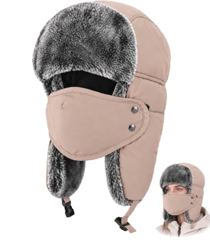 mysuntown Warm Winter Hats for Women Men with Ear Flaps for Cold Weather - color: Khaki