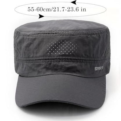 Quick Dry Army Cadet Cap Military Style Flat Top Hat for Men - color: Dark Gray