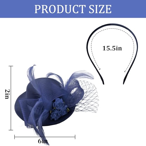 Fascinator Hat Tea Party Accessories Wedding Headwear for Girls and Women - color: Navy Blue