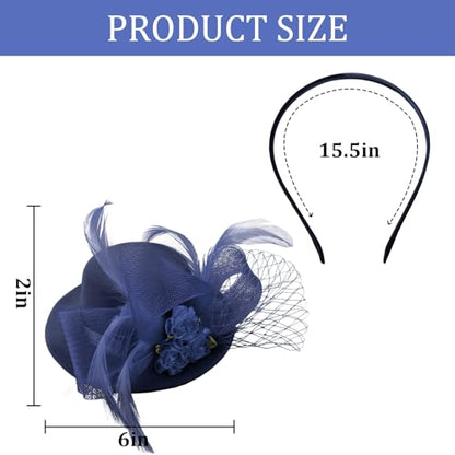 Fascinator Hat Tea Party Accessories Wedding Headwear for Girls and Women - color: Navy Blue