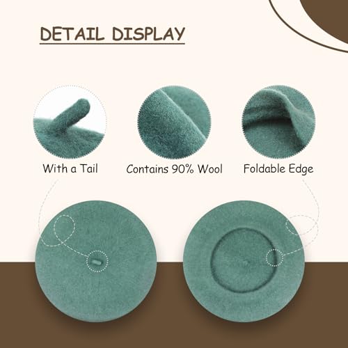 Gllutt Women Wool Beret Hat French Style Solid Color - color: Blue Green