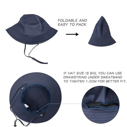 BOTVELA Men Cotton Foldable Flat Top Bucket Sun Hat - color: Navy, size: 7 5/8-7 3/4