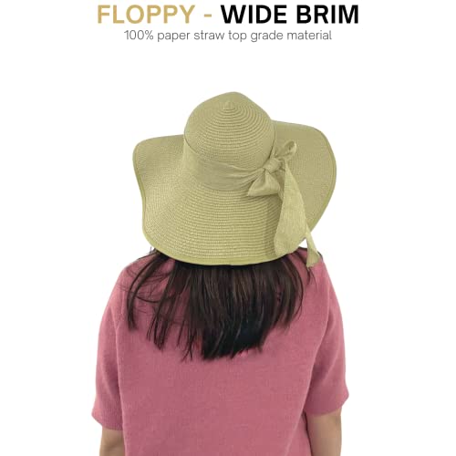 4E's Novelty Floppy Sun Hat for Women with Sunglasses, UPF 50+ Straw Hats for Women UV Protection, Packable Beach Hat for Summer Beige