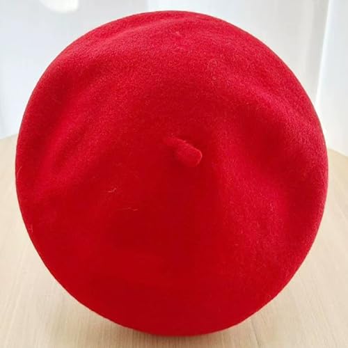 Women Classic French Beret Hat Irish Painter Cap Warm Wool Artist Beanie Hat Lady Fancy Dress - color: B-red