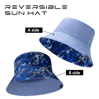 UPF 50+ Reversible Sun Hat - color: Airy Blue/Dark Blue Waves, size: Large