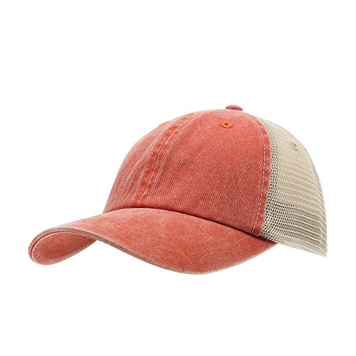 Vintage Washed Soft Mesh Cotton Adjustable Baseball Cap - color: Orange/Tan