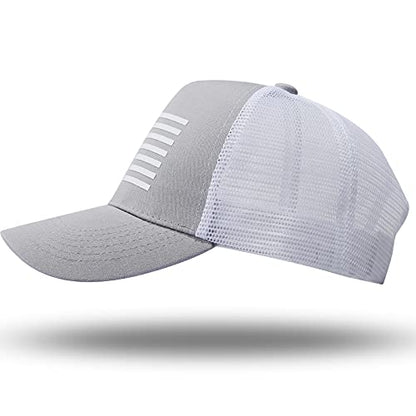 American Flag Trucker Hat - Snapback Hat, Baseball Cap for Men Women - Breathable Mesh Side, Adjustable Fit - for Casual Wear - color: Gray/White