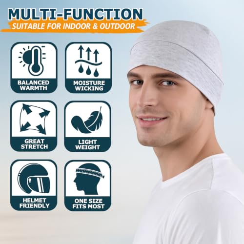 Headshion 100% Cotton Skull Caps Beanie Sleeping Hats for Men Women - color: 4 Black & Grey & Light Grey & Light White