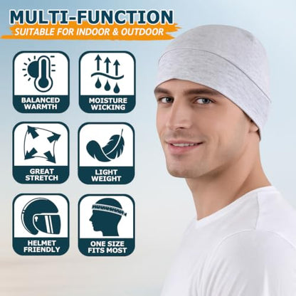 Headshion 100% Cotton Skull Caps Beanie Sleeping Hats for Men Women - color: 4 Black & Grey & Light Grey & Light White
