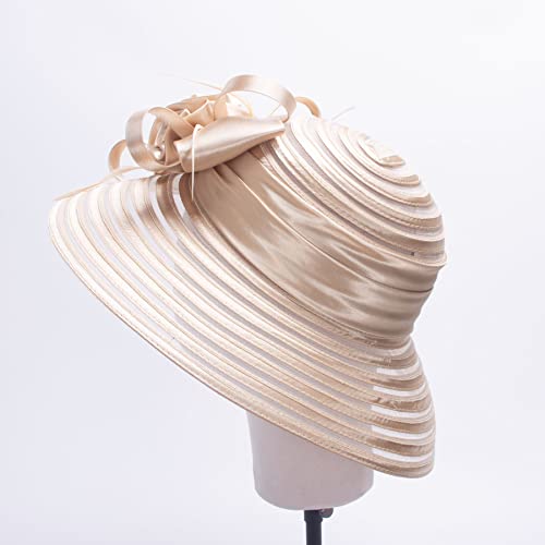 Lawliet Womens Satin Ribbon Church Wedding Sun Wedding Occasion Hat A214 - color: Light Gold