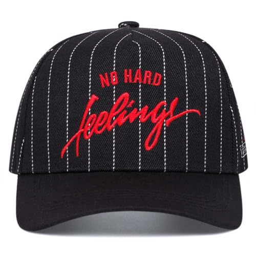 No Hard Feelings Snapback Cap Striped Trucker Hat - color: Black