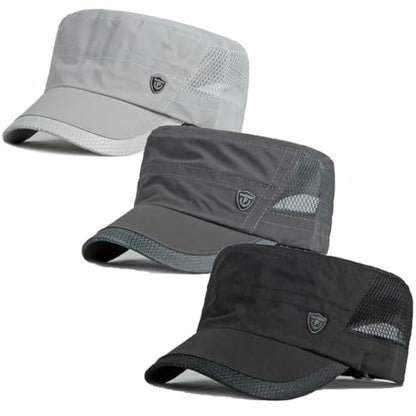 Men's Breathable Military Caps Cadet Army Caps Summer Flat Top Cap - color: B-black/Dark Grey/Light Grey