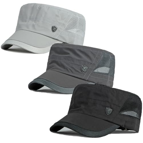 Men's Breathable Military Caps Cadet Army Caps Summer Flat Top Cap - color: B-black/Dark Grey/Light Grey