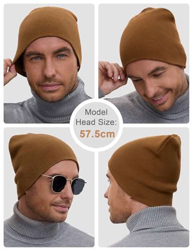 vidsel 100% Cotton Beanie Hat for Men Women, Soft Cuffless Knit Skull Cap - color: 1pc-light Coffee