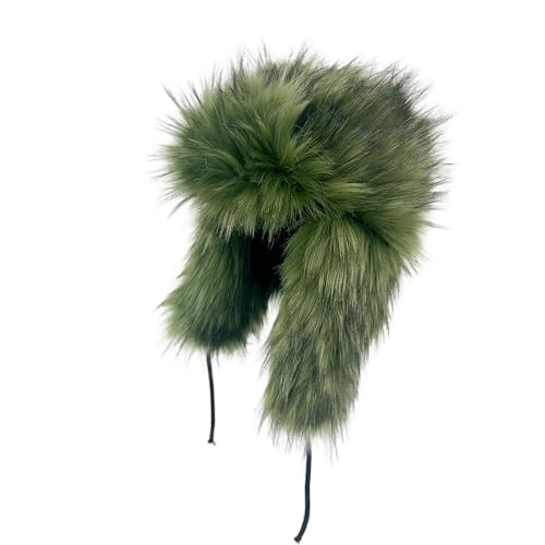 Y2K Faux Fur Russian Hat, Soft, Warm Winter Trapper Hat with Earmuffs for Men and Women - color: Green