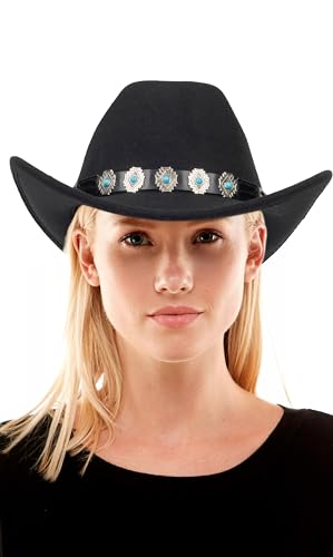 Western Cowboy Hat for Men and Women – Classic Western Style Leather Trim - color: Black
