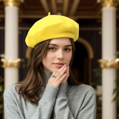 Women's Wool Beret: 70% Wool French Hat for Daily, Lightweight & Chic Berets for Women - color: Yellow