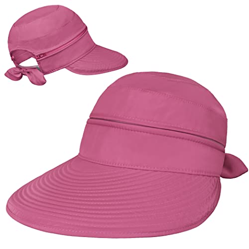SUN CUBE Womens Sun Hat UV Protection Wide Brim Zip-Off Golf Visor - color: Rose